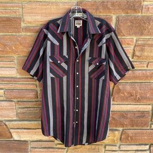 ELY Cattleman TALL MAN Pearl Snap Western Shirt Mens XLT Black Cowboy Sawtooth
